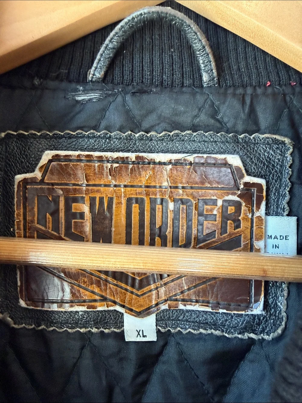 NEW ORDER Leather Bomber Jacket Distressed XL - Picture 4 of 9